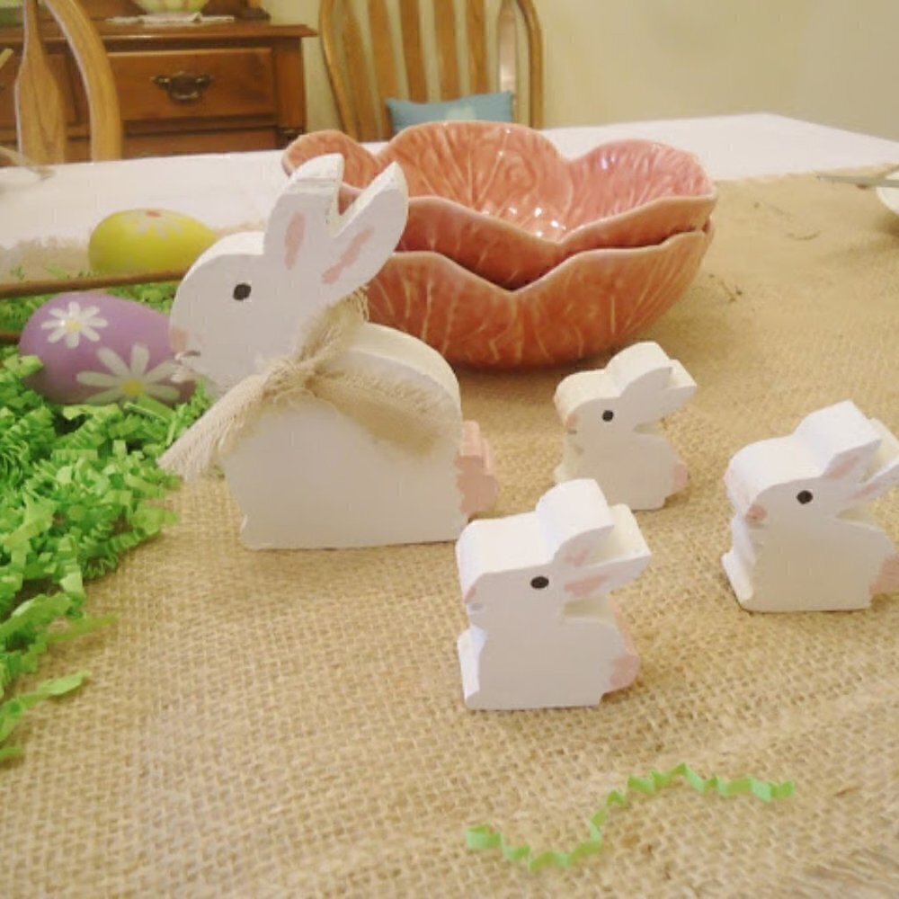 4 Wooden Bunny Figures Mama & Babies Handmade